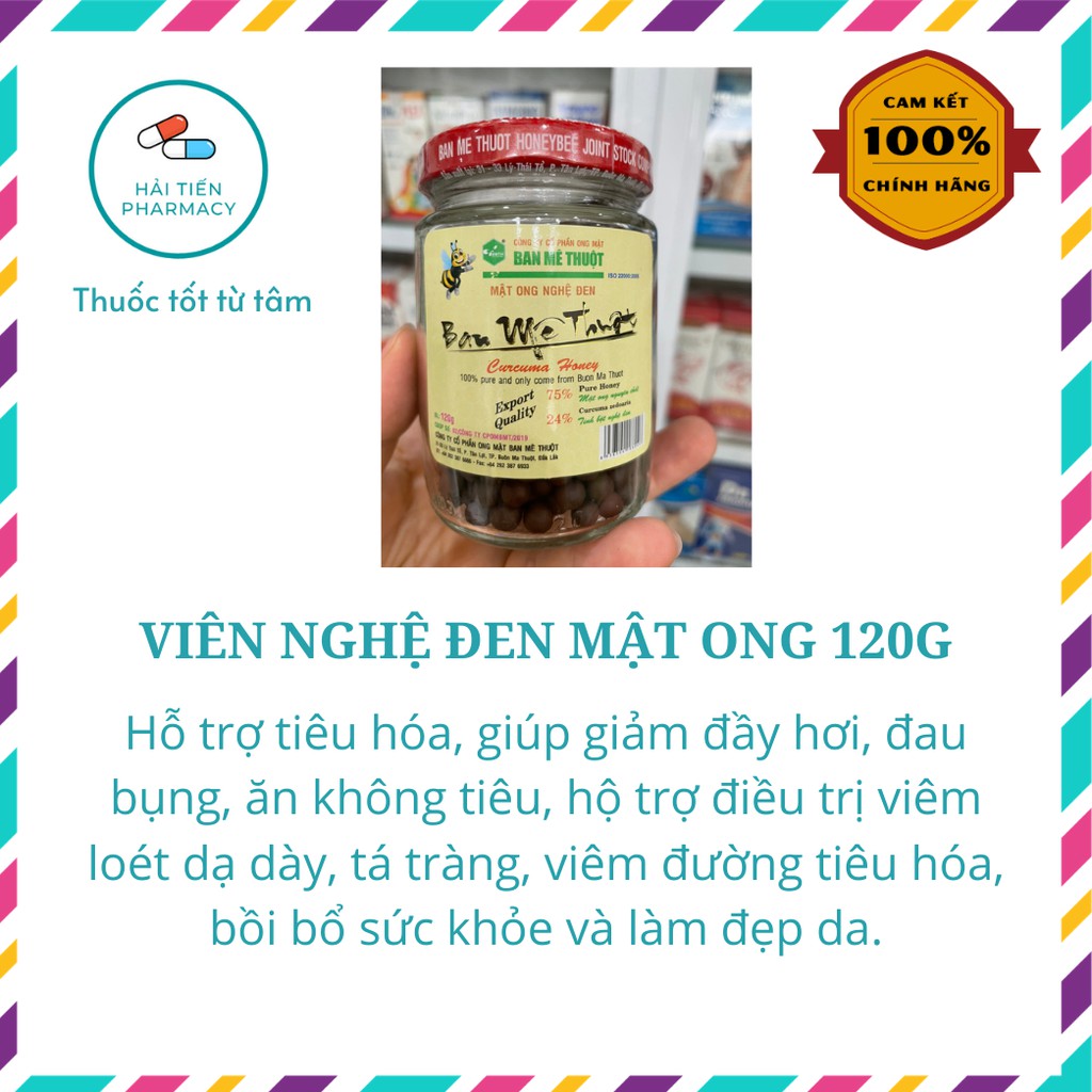 Viên nghệ đen mật ong 120g,250g Hãng Ban Mê Thuột, tốt cho sức khỏe, hỗ trợ bao tử, tá tràng, viêm loét dạ dày, bổ huyết