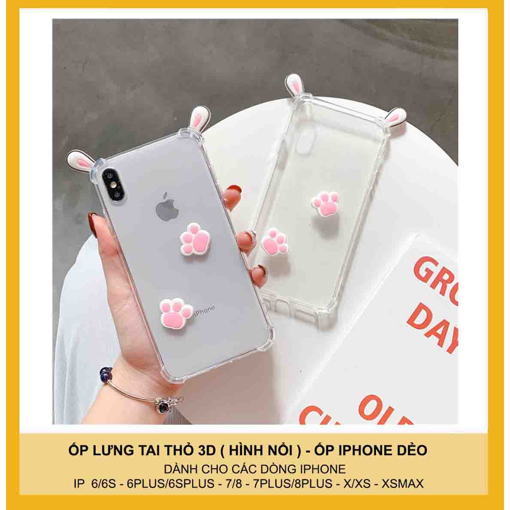 Ốp lưng iphone tai thỏ 3d ( hình nổi )  dẻo