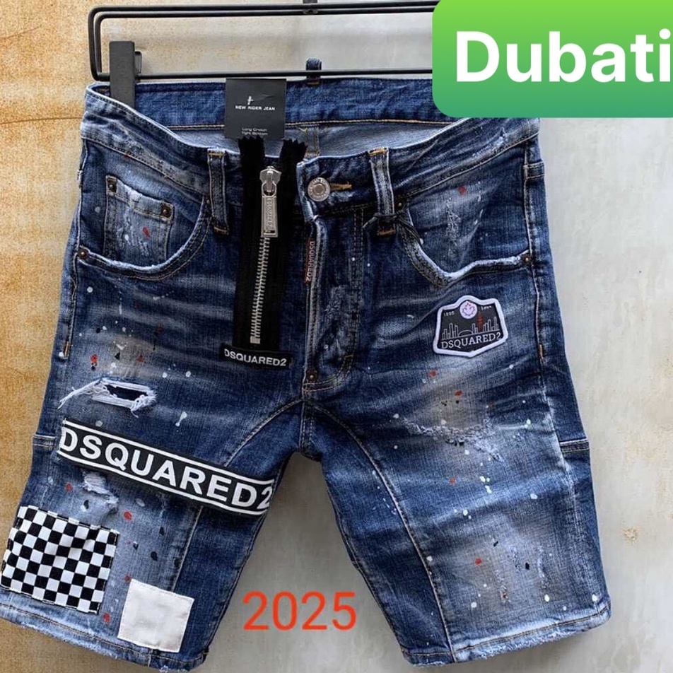 QUẦN SỌT SHORT LỬNG JEAN NAM CHẤT BÒ XANH ĐẬM THÊU CARO CUTE -DB 74 - DUBATIFASHION