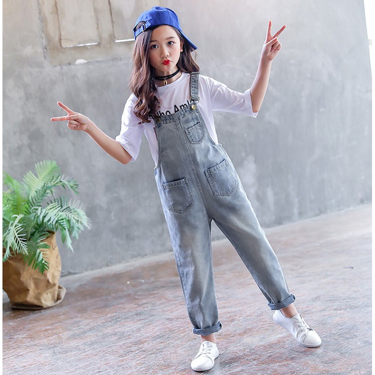 Yếm Jean Cho Bé Gái Chất Liệu Vải Cao Cấp Thoáng Mát Size Từ 15kg - 43kg