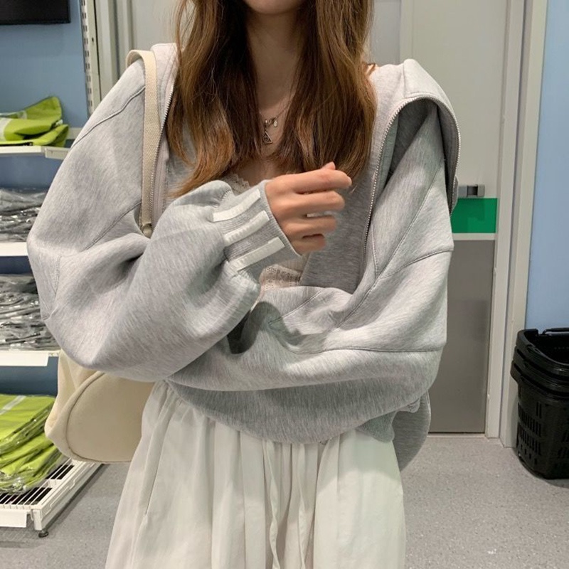 IELGY Áo hoodie dáng rộng có mũ trùm đầu kiểu tai thỏ phong cách Hàn Quốc thời trang cho nữ