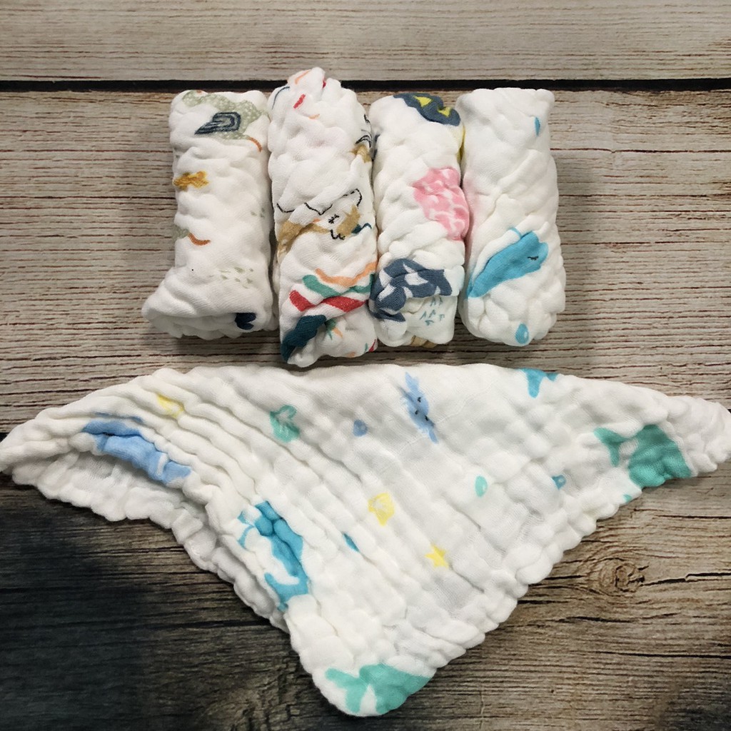 Khăn sữa cho bé, khăn sợi tre 6 lớp hàng đẹp họa tiết đẹp