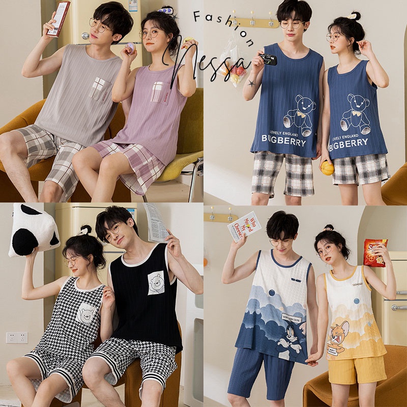 Pijama Bộ Đồ Ngủ Quần Áo Đồ Đôi Mặc Ở Nhà Vải Cotton Co Giãn 4 Chiều Cặp Đôi Cộc Tay Đùi Mùa Hè Đi Chơi Biển Ra Ngoaì