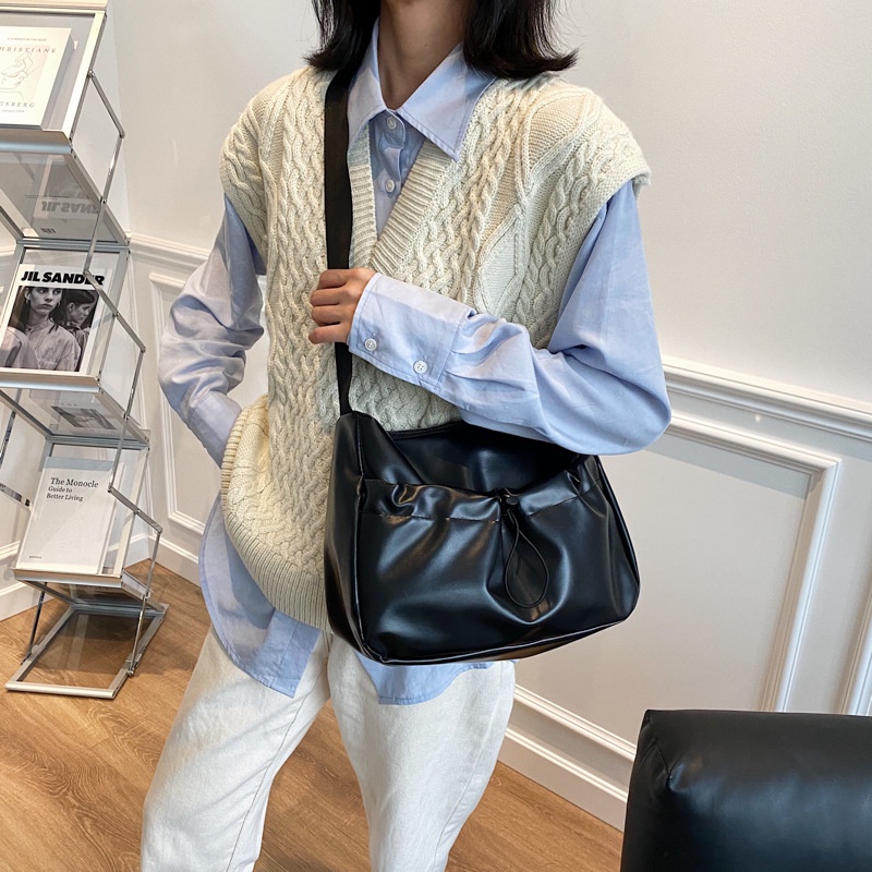 Túi xách messenger IELGY bằng da mềm sức chứa lớn phong cách thời trang Hàn Quốc phối thoải mái cho nữ