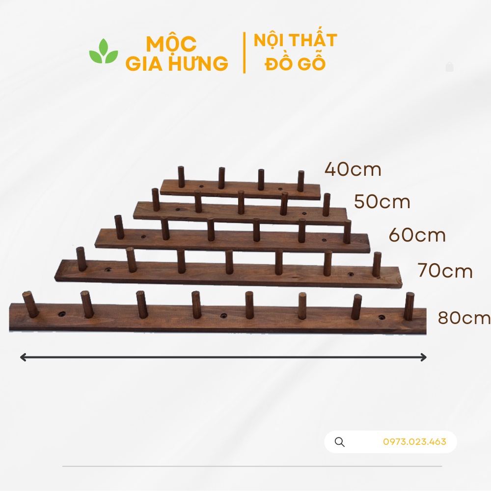 MócTreo Đồ, Móc Treo Quần Áo Gắn Tường Nhiều Kích Thước _ Gỗ Thông Nhập khẩu_ Màu NÂU