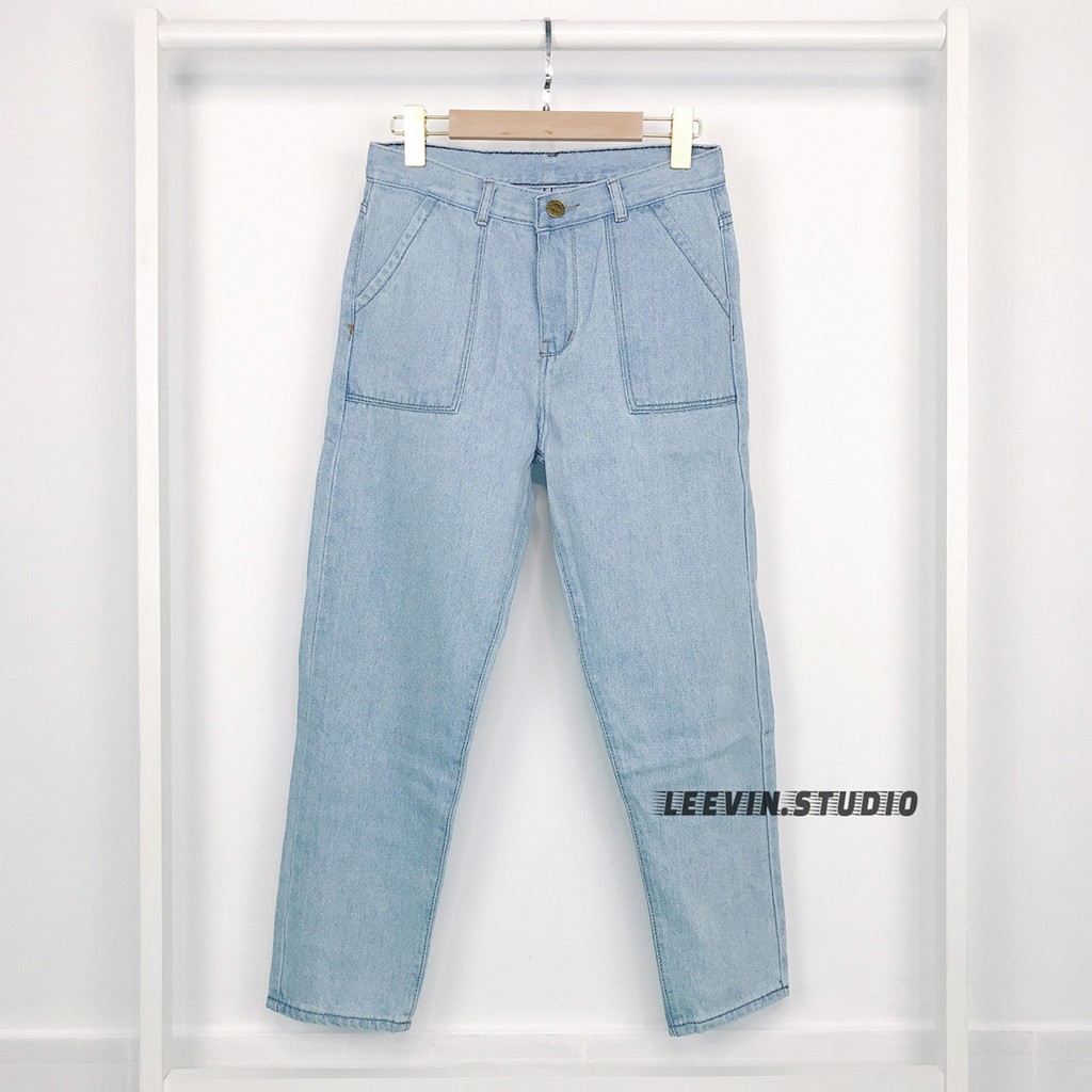 Quần Jean Nam Nữ Ống Suông Unisex 2 Túi Trước - Kiểu quần jeans nam nữ Baggy vải bò Leevin Store