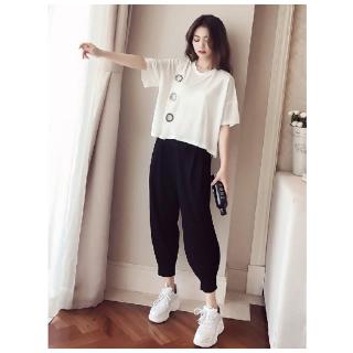 Bộ Áo Ngắn Tay + Quần Ống Rộng Xinh Xắn Dành Cho Nữ / Size M-4xl