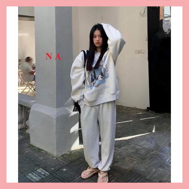 Sét Bộ thu đông Nữ For Ulzzang tay bồng in chữ kèm quần bom chun ống🪴sweater dài tayĐồ mặc nhà ngủ thu dong