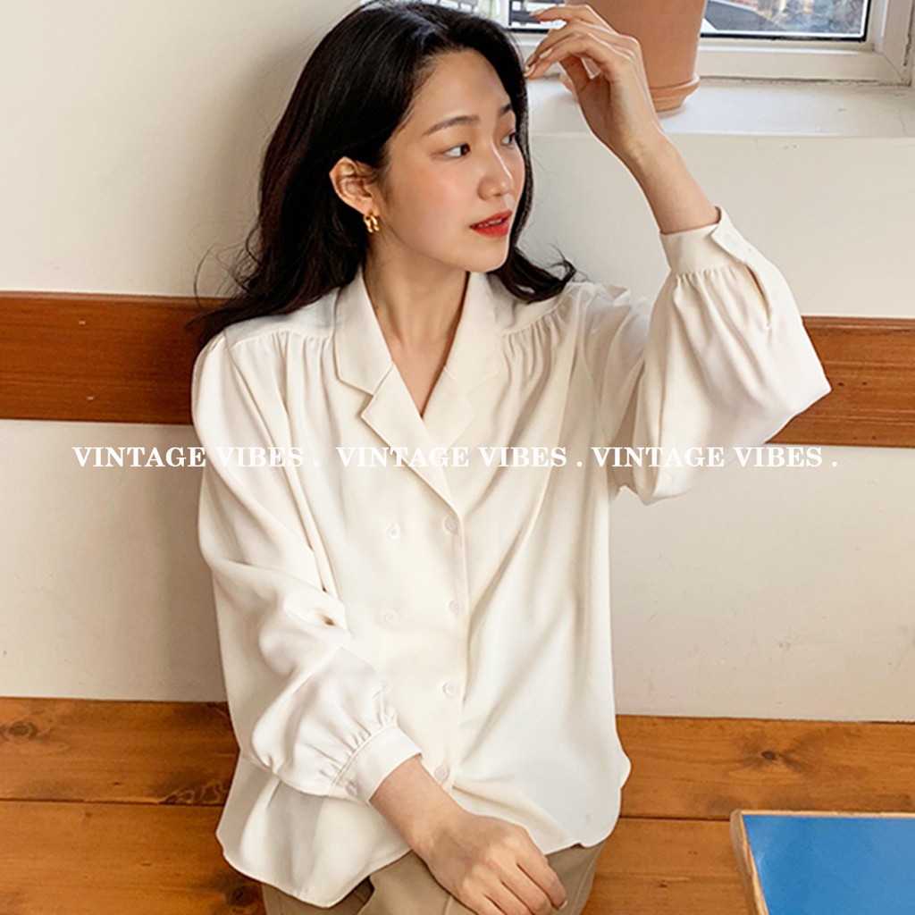 Áo kiểu sơ mi cổ vest 2 hàng khuy thanh lịch (hàng QCCC) - Ảnh thật cận chất 1000%