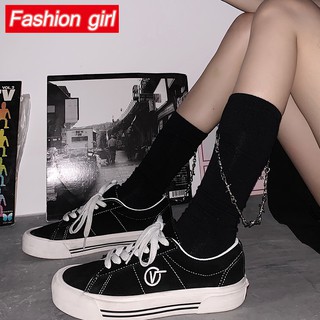 Vớ Dây Xích Trắng Đen Phong Cách Harajuku Hàn Quốc Cổ Điển Thời Gian Mới Dễ Phối Đồ