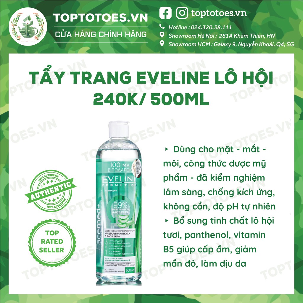 Nước tẩy trang Eveline Facemed+ Micellar Lô hội tẩy sạch nhẹ dịu