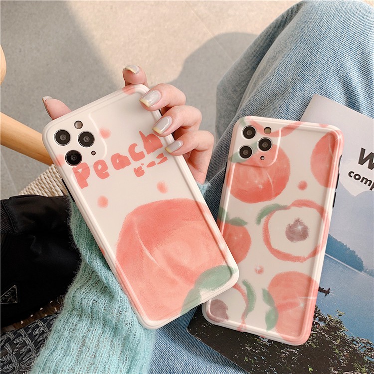 Ốp điện thoại IMD mềm in họa tiết quả đào màu hồng bảo vệ ống kính máy ảnh cho iPhone 11 Pro Max X Xs Max XR 8 7 Plus | BigBuy360 - bigbuy360.vn