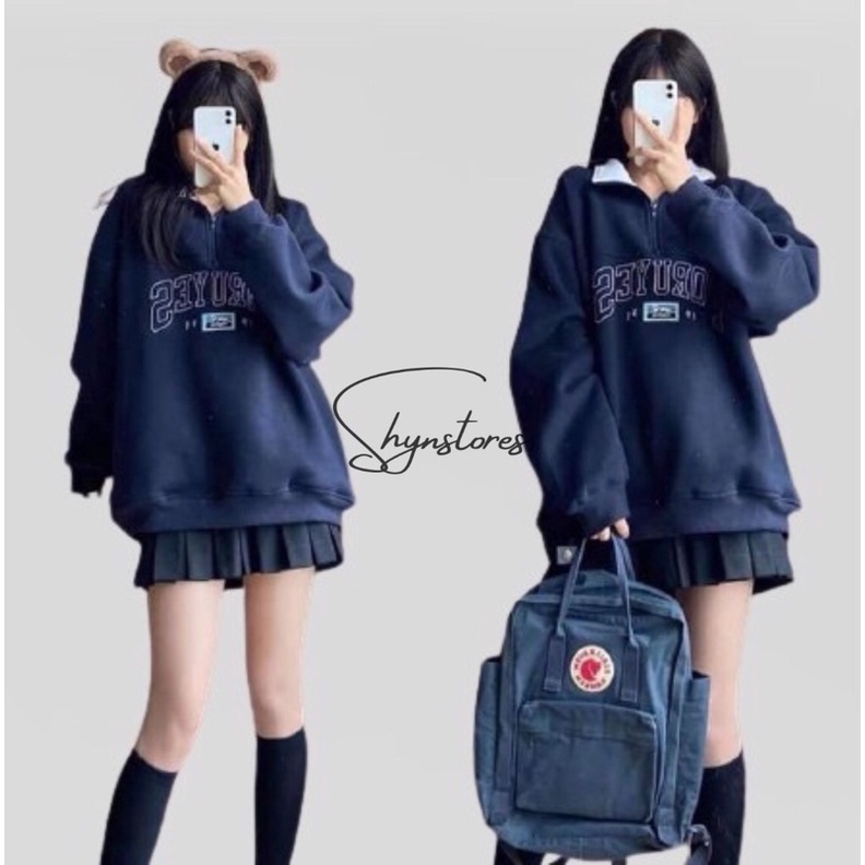 Áo sweater nữ nỉ tàu khóa cổ Shynstores vải dày đẹp freeship