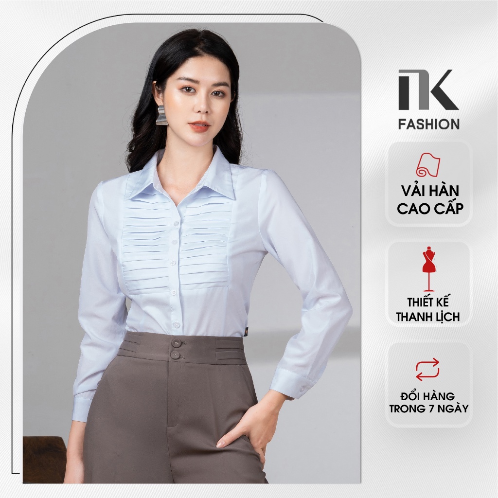 Áo Sơ Mi Nữ Cổ Đức Xếp Ngực NK Fashion Thiết Kế Sang Trọng Lịch Sự, Chất Liệu Vải Cao Cấp NKSM2202020