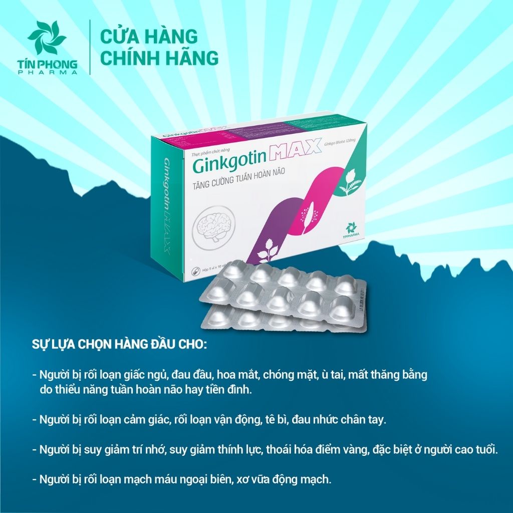 Tăng Cường Tuần Hoàn Não Ginkgotin Max Giúp Lưu Thông Máu, Cải Thiện Chức Năng Não Bộ Hộp 50 Viên TTP001