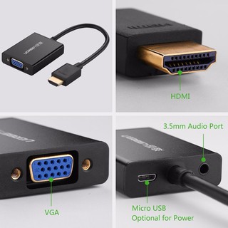 Cáp chuyển đổi HDMI sang VGA + 3.5mm Audio + nguồn micro USB dài 15CM UGREEN MM102 40233 bảo hành 18 tháng