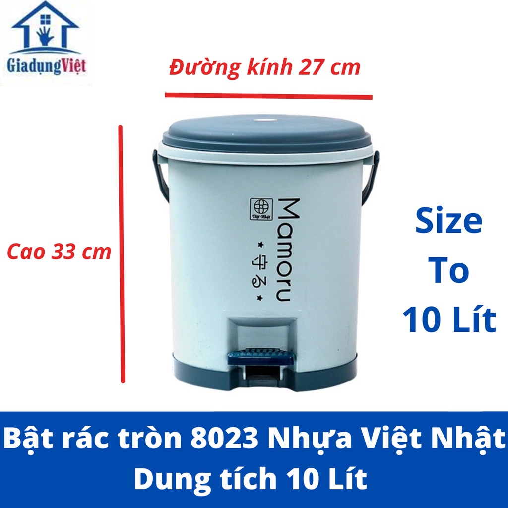 Thùng Rác Tròn Nắp Bật Phong Cách Nhật, Dung Tích 5 - 10 Lít Nhựa Việt Nhật