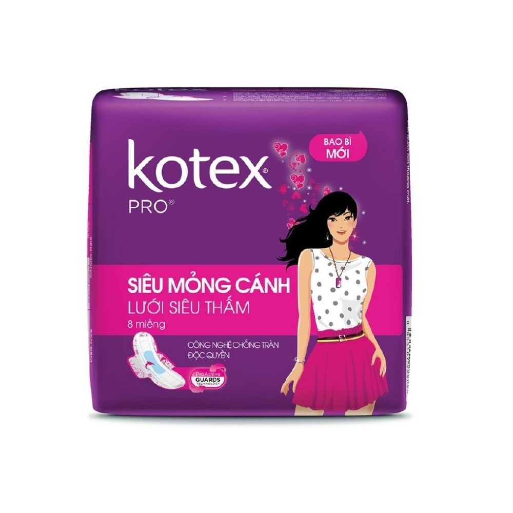 Combo 8 Băng Vệ Siêu Mỏng Cánh 23cm Kotex Pro Lưới Siêu Thấm 8 miếng