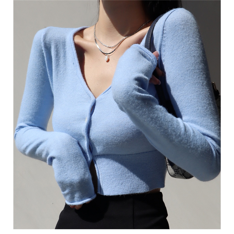 Áo cardigan ZHELIHANGFEI dệt kim dài tay cổ chữ V eo cao phong cách Mỹ thời trang