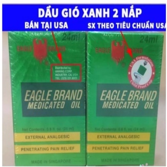 (HÀNG MỸ TEM VÀNG] DẦU GIÓ XANH CON Ó 24ML Eagle Brand Medicated Oil 2 nắp