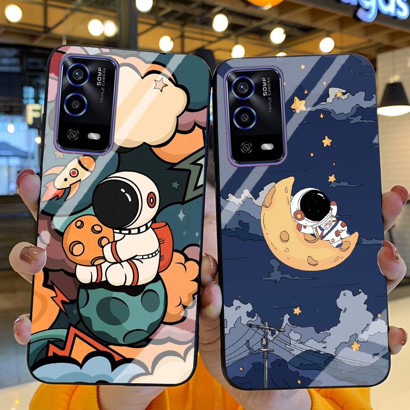 Ốp Lưng OPPO A55 Ốp kính bóng cao cấp Phi Hành Gia
