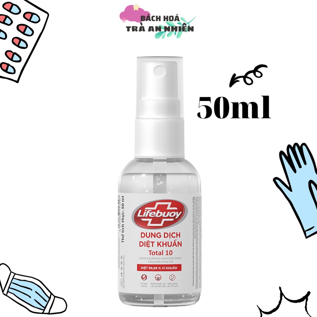 Chai xịt dung dịch diệt khuẩn Lifebuoy bảo vệ vượt trội 10 chai 50ml