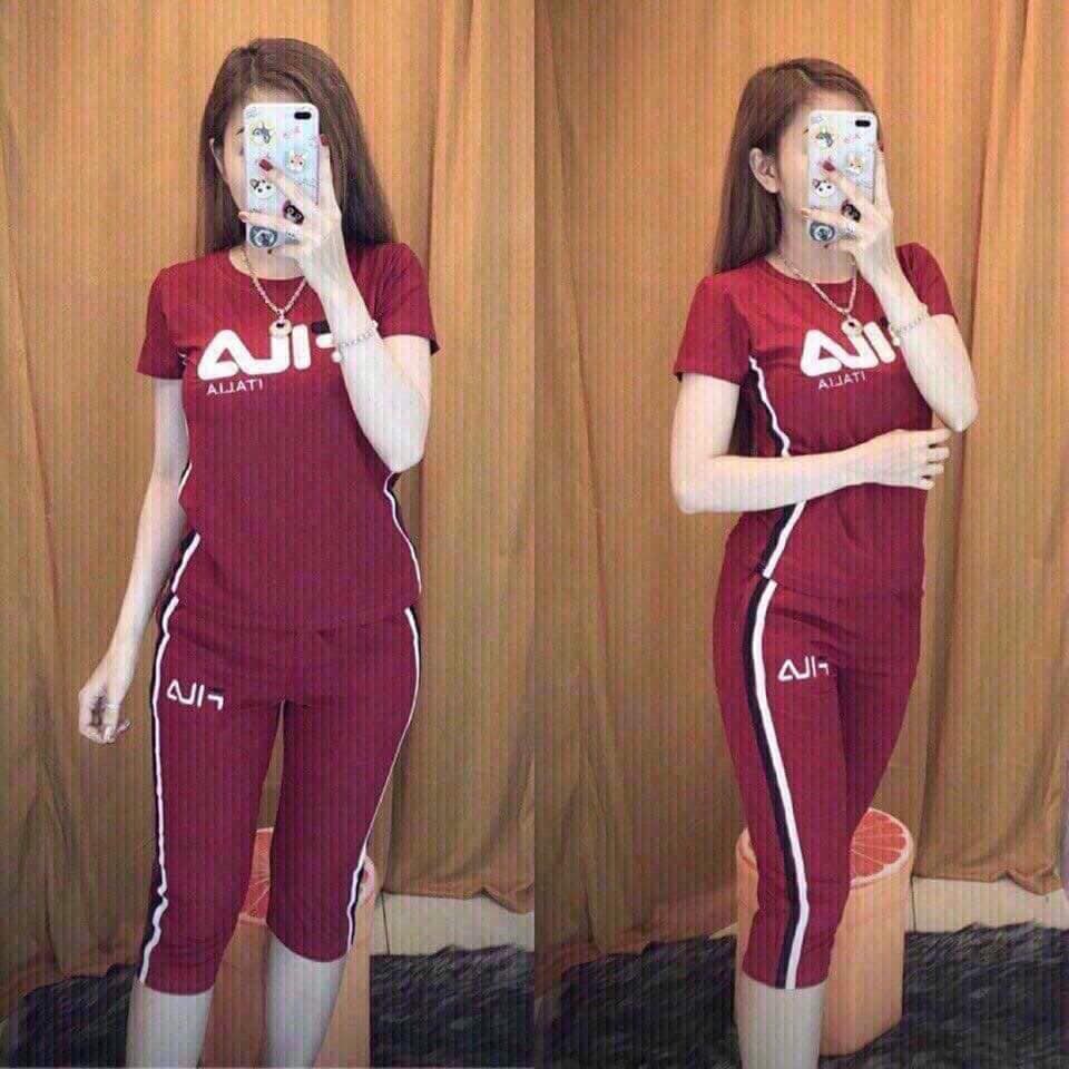 Set Cotton Lửng Nữ Dáng Thể Thao - Logo Thêu - SP Y Hình