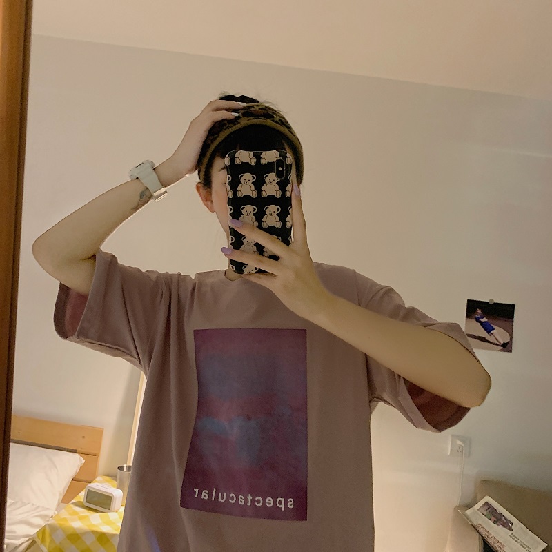 SUXI Áo Thun Ngắn Tay Cổ Tròn Dáng Rộng In Họa Tiết Đơn Giản Dễ Phối Đồ Thời Trang Mùa Hè Cho Nữ