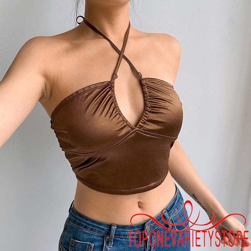 Áo dây cột sau cổ ôm dáng màu trơn cổ chữ V hở lưng gợi cảm cho nữ