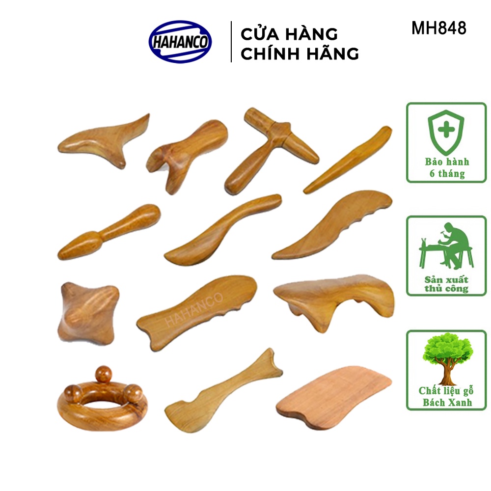 Bộ 13 Dụng Cụ Bằng Gỗ Thơm HAHANCO Mát Xa Day Ấn Huyệt Toàn Thân Kiểu Thái - MH848