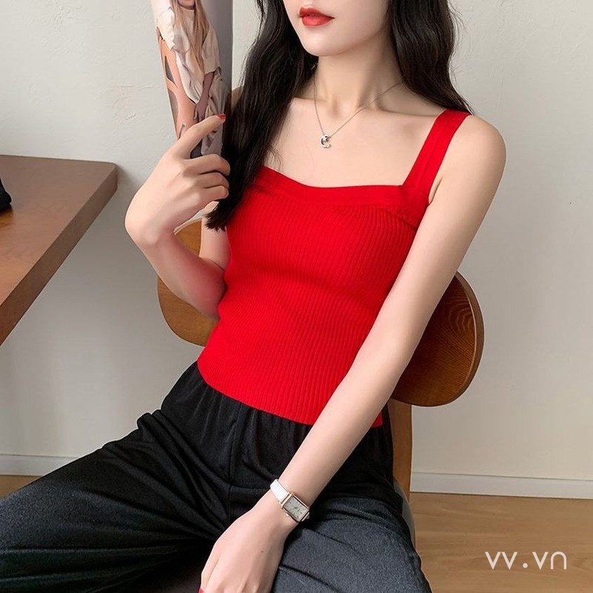 Áo Dệt Kim Hai Dây Ôm Dáng Phong Cách Hàn Quốc Cho Nữ