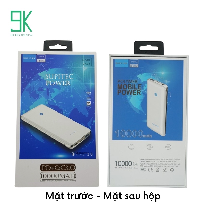 Sạc dự phòng 10000mAh SUPITEC Model SRC-02 mặt trơn,bảo hành 12 tháng