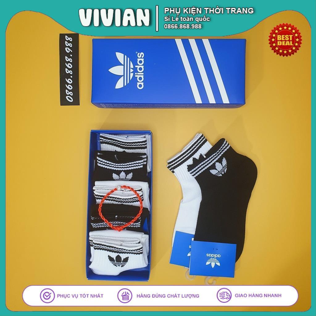 Tất Vớ ADIDAS 3 Sọc CỔ NGẮN Hộp COMBO 5 đôi dệt kim cao cấp, Chất liệu 95% Cotton, kháng khuẩn, thấm hút mồ hôi cực hiệu