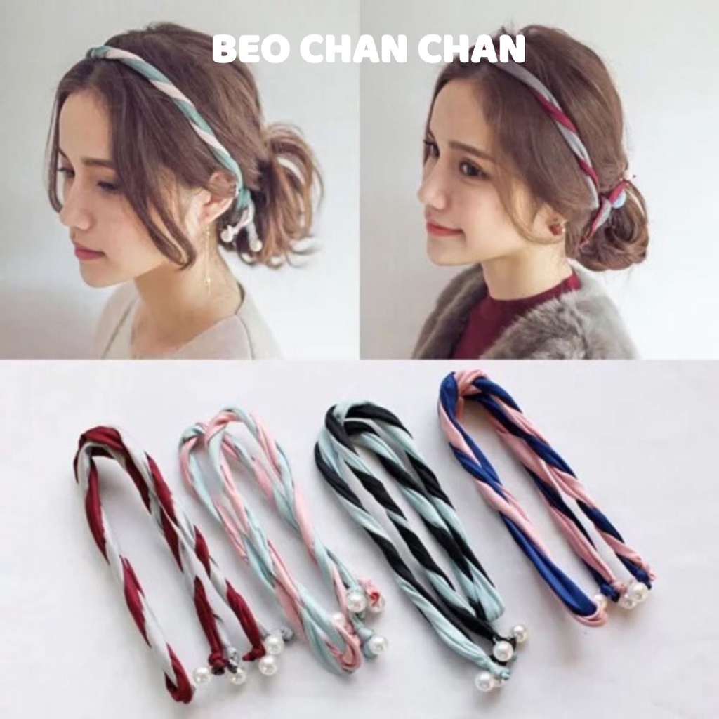 Bờm tóc TURBAN BĂNG ĐÔ ĐAN chéo tiểu thư