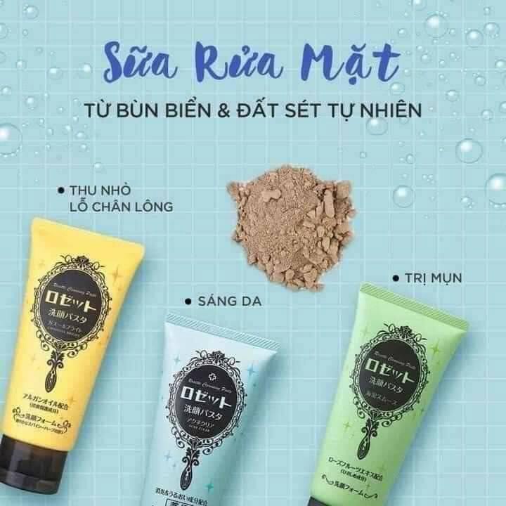 Sữa rửa mặt trắng da giảm mụn Rosette Face Wash Pasta Ghassoul Bright màu vàng 120g