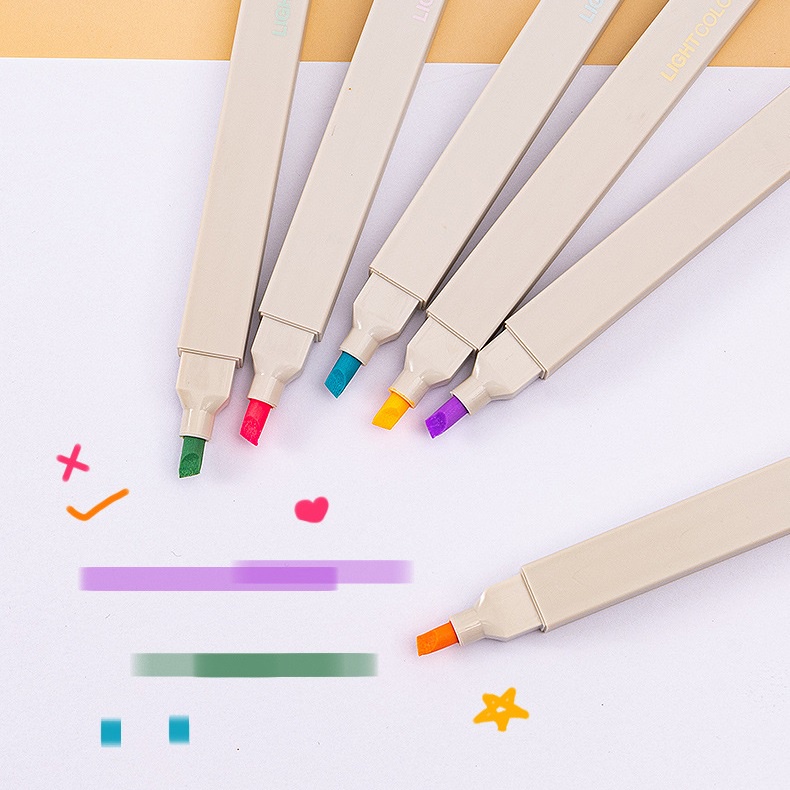 Set 6 Bút Đánh Dấu Hai Đầu Mềm Mại Nhiều Màu Sắc Cho Học Sinh/Văn Phòng/Trường Học