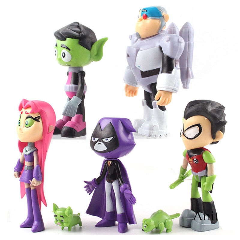 Bộ 7 Mô Hình Nhân Vật Hoạt Hình Teen Titans Go Robin Cyborg Beast Boy Raven Starfire