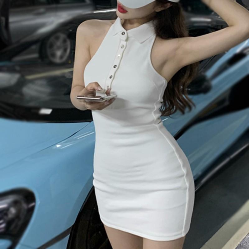 Đầm Ôm Không Tay Màu Trơn Phong Cách Hàn Quốc Gợi Cảm Cho Nữ