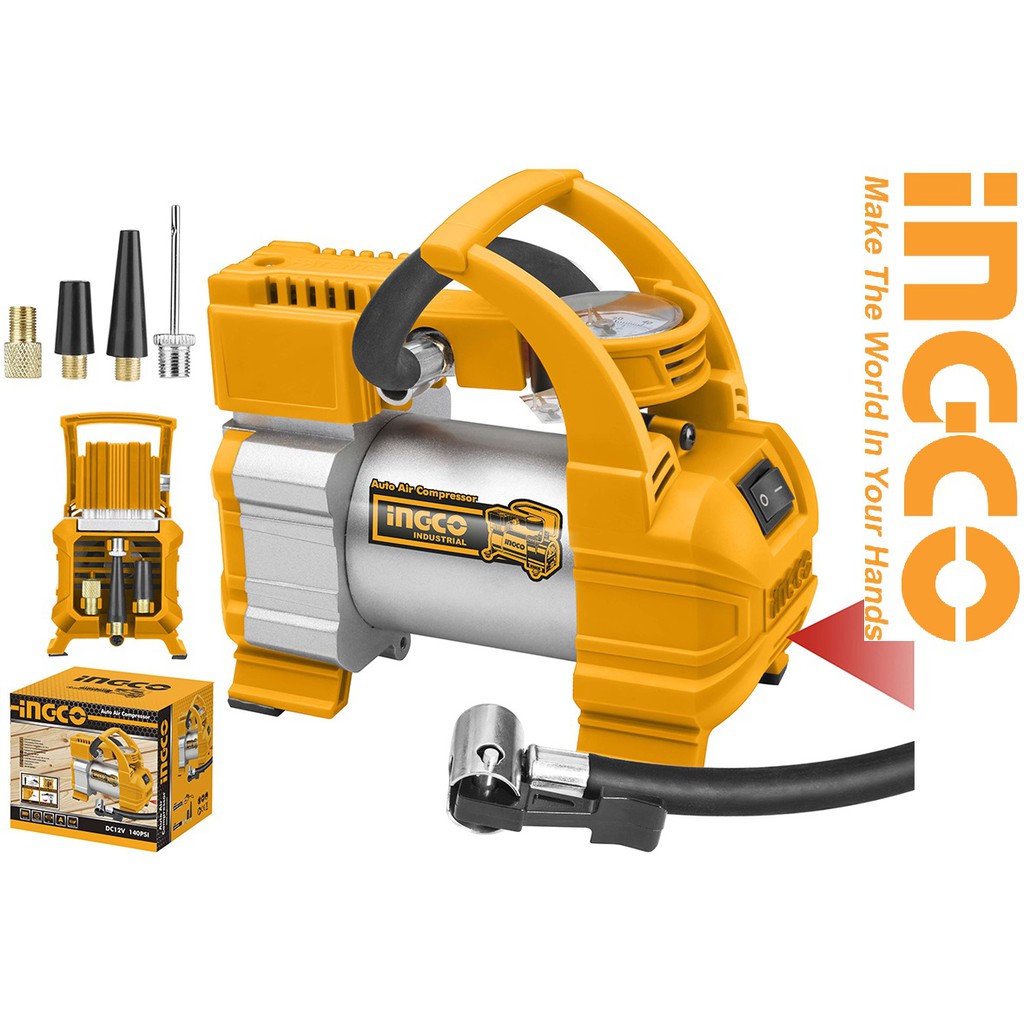 INGCO Dụng cụ bơm lốp kiểm tra lốp xe hơi ôtô 12V 140PSI AAC1408