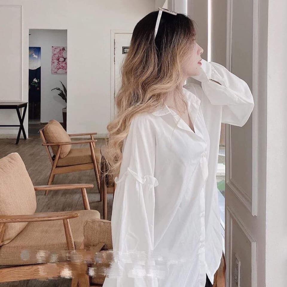 [SIÊU XINH] Áo sơ mi trắng dài tay nữ phối tay bèo chất thô lụa mềm giá rẻ siêu xinh