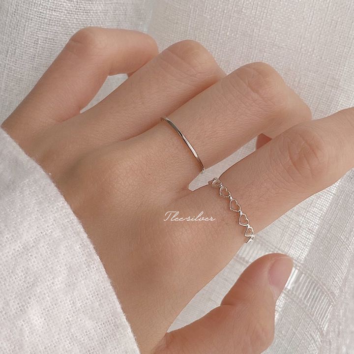 Nhẫn bạc nữ Tlee, nhẫn Empty heart mini- TleeSilver