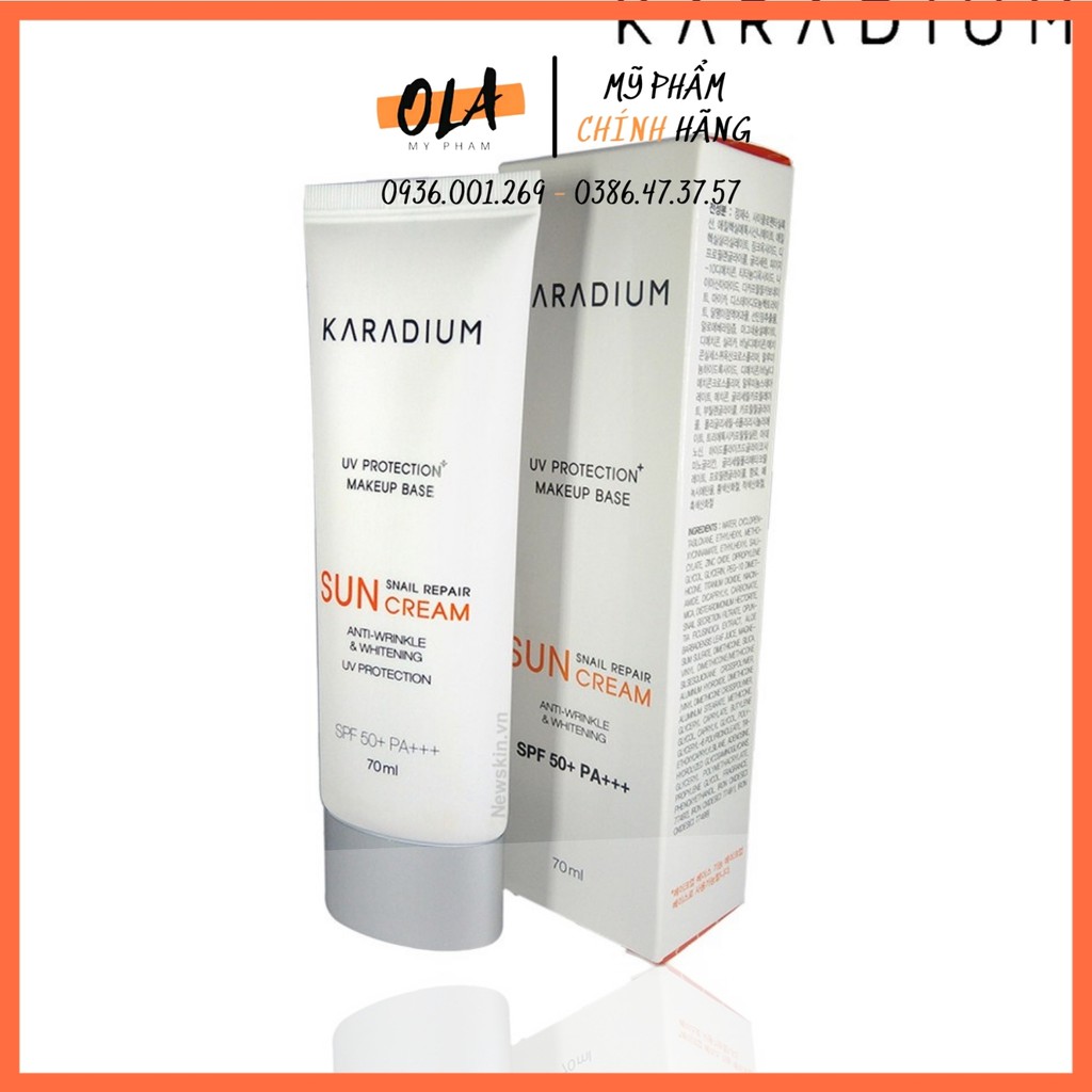 Kem Chống Nắng Karadium, Kem Chống Nắng Nâng Tone Da Karadium Snail Repair Sun Cream Spf 50+ Pa+++ - Mỹ Phẩm