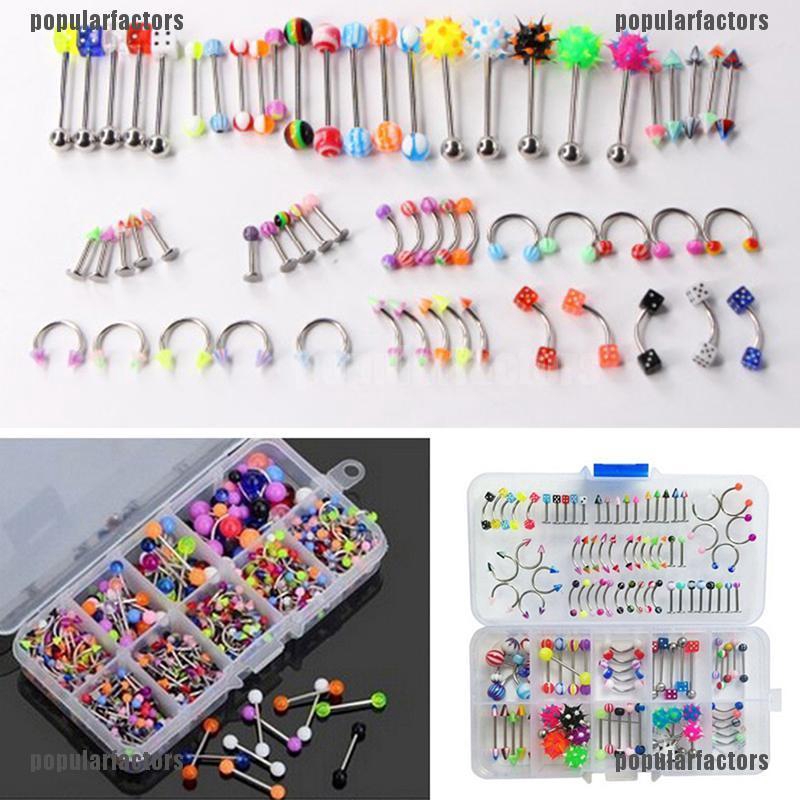 Bộ 60 Khuyên Xỏ Cơ Thể Bằng Thép Không Gỉ Nhiều Đầu Cá Tính