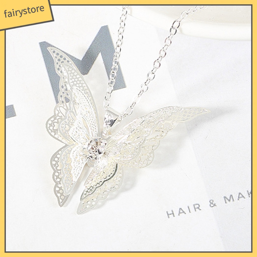 Dây Chuyền Xi Bạc 3 Lớp Mặt Hình Bướm Cho Nữ