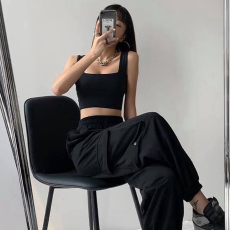 Áo croptop cổ vuông đen trắng - Áo croptop khoét nách 2 màu đen trắng freesize phom ôm chất thun co giãn C316