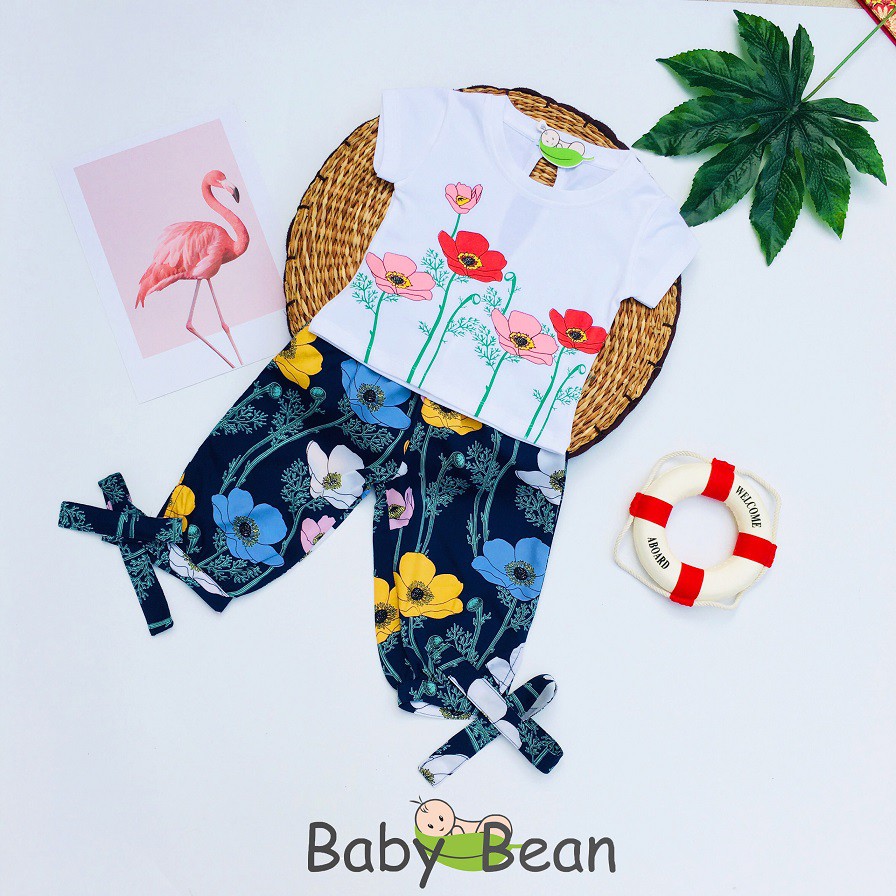 Bộ Đồ Áo Thun Cotton Quần Lửng Hoa Bé Gái BabyBean