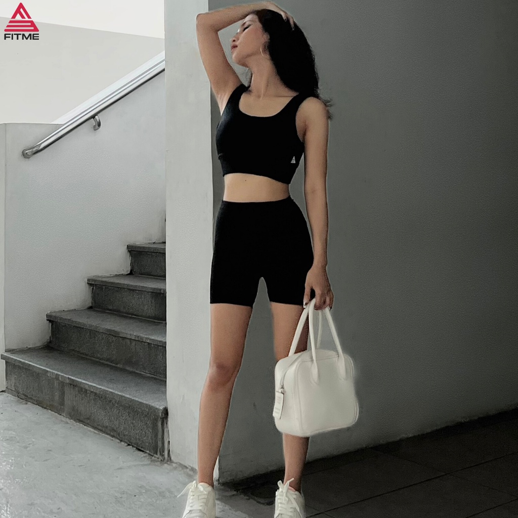 Bộ quần áo tập gym nữ Fitme áo bra thể thao Zeta quần legging lửng đen nâng mông tôn dáng cao cấp