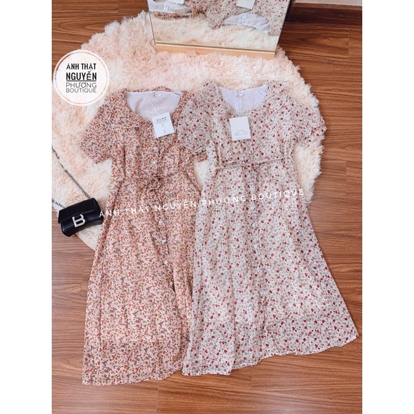 Váy hoa nhí vintage cổ bèo cài cúc thật 2 lớp có lụa lót trong phong cách ulzzang Hàn Quốc