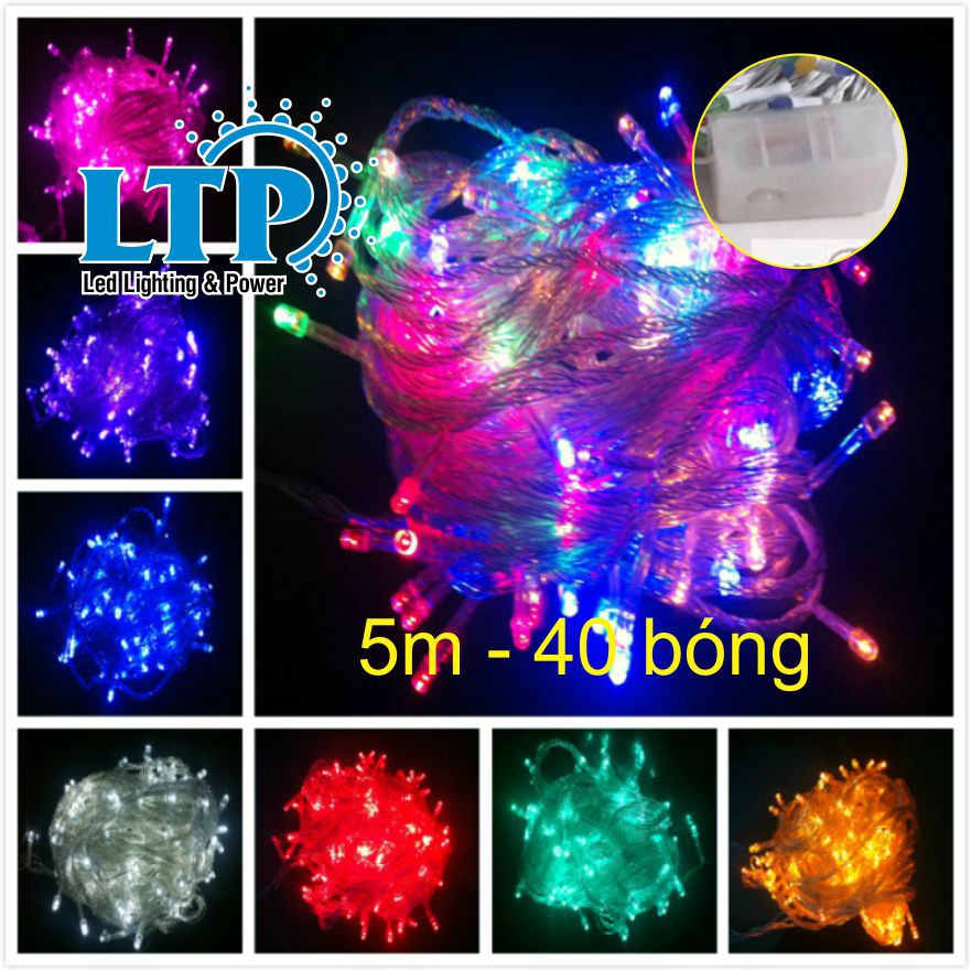 Dây đèn trang trí noel - Dây Đèn Led Chớp Nháy Trang Trí Noel 5m 40 bóng nhiều màu