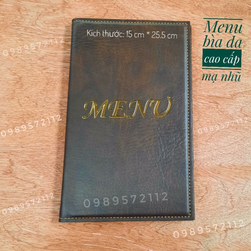 Menu bìa da cao cấp kích thước 15*25.5cm